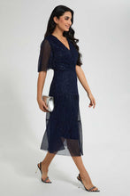 تنزيل الصورة على معرض الصور، Redtag-Navy-Shimmery-Plisse-Maxi-Dress-Dresses-Women&#39;s-
