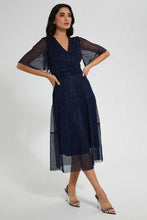 تنزيل الصورة على معرض الصور، Redtag-Navy-Shimmery-Plisse-Maxi-Dress-Dresses-Women&#39;s-
