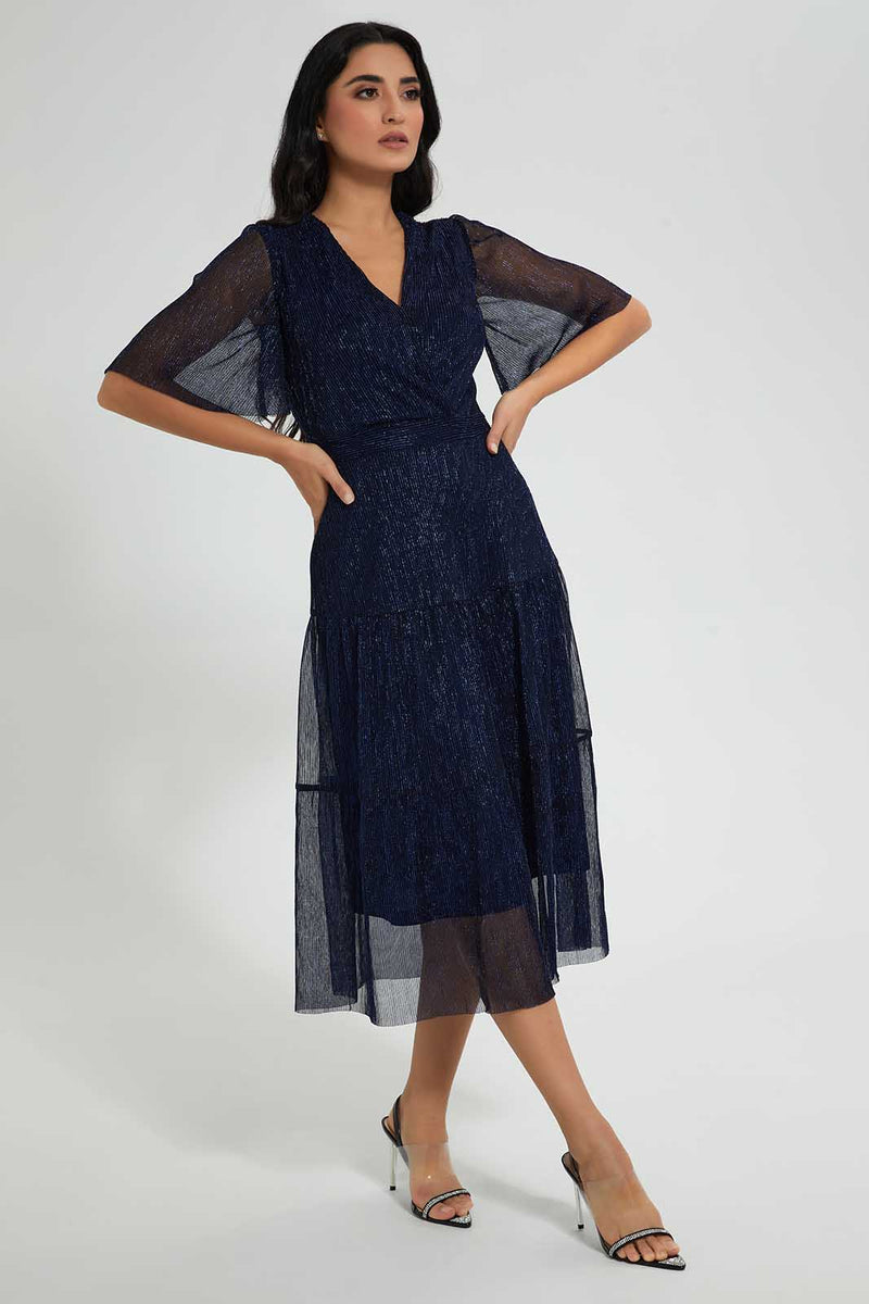 Redtag-Navy-Shimmery-Plisse-Maxi-Dress-Dresses-Women's-