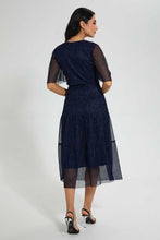 تنزيل الصورة على معرض الصور، Redtag-Navy-Shimmery-Plisse-Maxi-Dress-Dresses-Women&#39;s-
