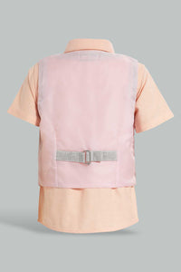 Redtag-Grey-Vest-Coat-With-Pink-Shirt-Short-Sleeve-Set-Sets-Infant-Boys-3 to 24 Months