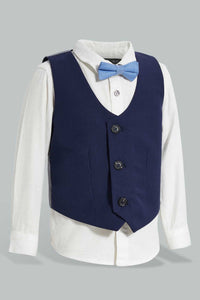 Redtag-Navy-Vest-With-White-Shirt-Long-Sleeve-Set-Sets-Infant-Boys-3 to 24 Months