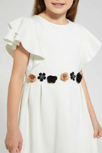 تنزيل الصورة على معرض الصور، Redtag-White-Floral-Embellished-Ruffled-Sleeve-Dress-Dresses-Girls-2 to 8 Years
