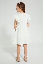 تنزيل الصورة على معرض الصور، Redtag-White-Floral-Embellished-Ruffled-Sleeve-Dress-Dresses-Girls-2 to 8 Years
