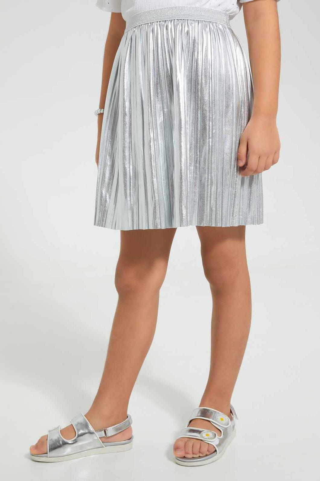 Redtag-Silver-Gather-Skirt-Skirts-Girls-2 to 8 Years