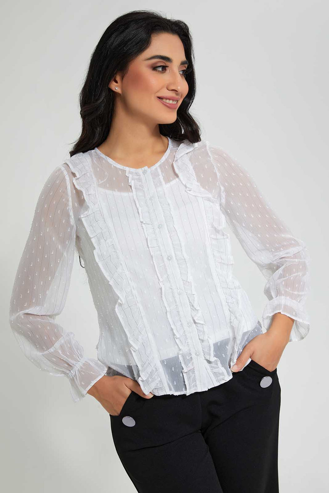 Redtag-White-Dobby-Front-Detail-Blouse-Blouses-Women's-