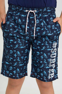 Redtag-Navy-Surfing-Board-Short-Swim-Shorts-Senior-Boys-9 to 14 Years