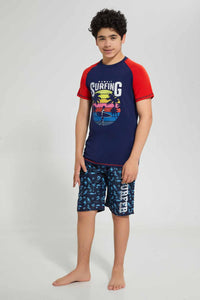 Redtag-Navy-Surfing-Rashguard-T-Shirt-Graphic-T-Shirts-Senior-Boys-9 to 14 Years
