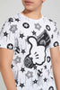 Redtag-White-Hand-Glove-Print-T-Shirt-Graphic-T-Shirts-Senior-Boys-9 to 14 Years