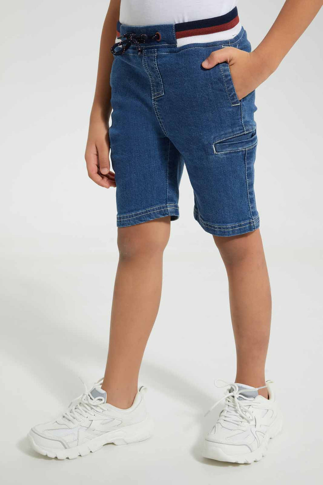 Redtag-Midwash-Ribbed-Waistband-Short-Denim-Shorts-Boys-2 to 8 Years