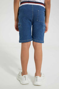 Redtag-Midwash-Ribbed-Waistband-Short-Denim-Shorts-Boys-2 to 8 Years