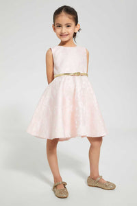 Redtag-Pink-Jacquard-Dress-Dresses-Girls-2 to 8 Years