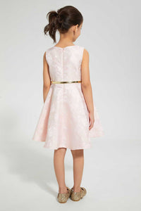 Redtag-Pink-Jacquard-Dress-Dresses-Girls-2 to 8 Years