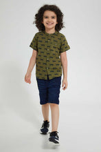 تنزيل الصورة على معرض الصور، Redtag-Midwash-Dino-Embossed-Ribbed-Waistband-Knit-Denim-Short-Denim-Shorts-Boys-2 to 8 Years
