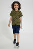 Redtag-Midwash-Dino-Embossed-Ribbed-Waistband-Knit-Denim-Short-Denim-Shorts-Boys-2 to 8 Years