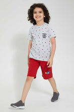 تنزيل الصورة على معرض الصور، Redtag-Red-Rib-Waist-Band-Crab-Print-Short-Casual-Shorts-Boys-2 to 8 Years
