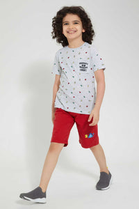 Redtag-Red-Rib-Waist-Band-Crab-Print-Short-Casual-Shorts-Boys-2 to 8 Years