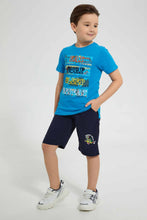 تنزيل الصورة على معرض الصور، Redtag-Navy-Rib-Waist-Band-Turtle-Print-Short-Casual-Shorts-Boys-2 to 8 Years
