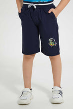 تنزيل الصورة على معرض الصور، Redtag-Navy-Rib-Waist-Band-Turtle-Print-Short-Casual-Shorts-Boys-2 to 8 Years
