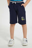 Redtag-Navy-Rib-Waist-Band-Turtle-Print-Short-Casual-Shorts-Boys-2 to 8 Years