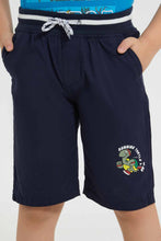 تنزيل الصورة على معرض الصور، Redtag-Navy-Rib-Waist-Band-Turtle-Print-Short-Casual-Shorts-Boys-2 to 8 Years
