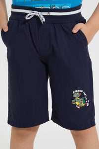 Redtag-Navy-Rib-Waist-Band-Turtle-Print-Short-Casual-Shorts-Boys-2 to 8 Years