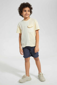 Redtag-Navy-Dobby-Pullon-Short-Pull-On-Shorts-Boys-2 to 8 Years