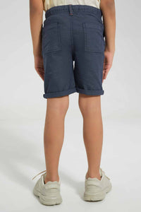 Redtag-Navy-Dobby-Pullon-Short-Pull-On-Shorts-Boys-2 to 8 Years