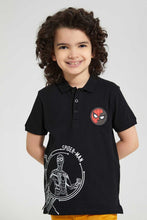 تنزيل الصورة على معرض الصور، Redtag-Black-Spiderman-Polo-Polo-Shirts-Boys-2 to 8 Years
