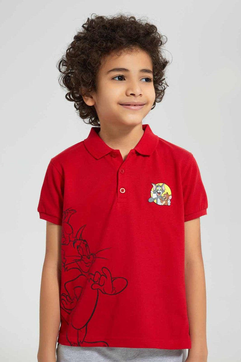 Redtag-Red-Tom-And-Jerry-Polo-Polo-Shirts-Boys-2 to 8 Years