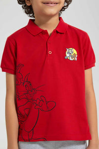 Redtag-Red-Tom-And-Jerry-Polo-Polo-Shirts-Boys-2 to 8 Years