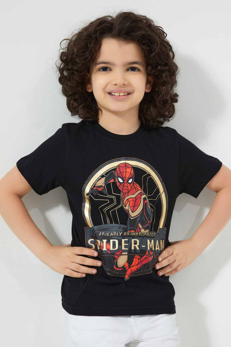 Redtag-Black-Spiderman-T-Shirt-Character-T-Shirts-Boys-2 to 8 Years