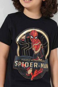 Redtag-Black-Spiderman-T-Shirt-Character-T-Shirts-Boys-2 to 8 Years