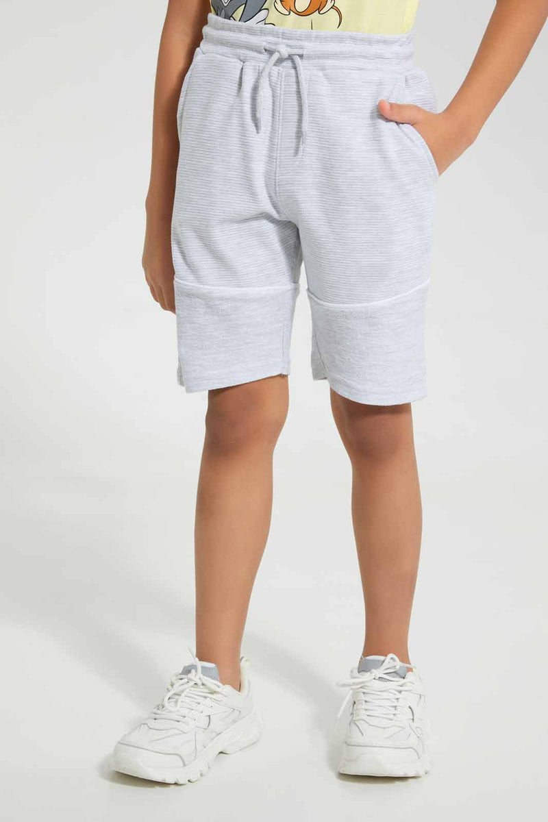 Redtag-Mid-Grey-Paneled-Ripple-Short-Active-Shorts-Boys-2 to 8 Years