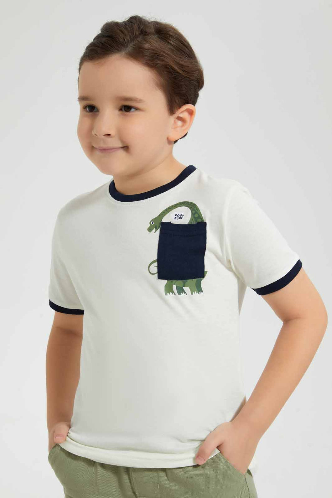 Redtag-Stone-Dino-Print-Pocket-T-Shirt-Graphic-T-Shirts-Boys-2 to 8 Years