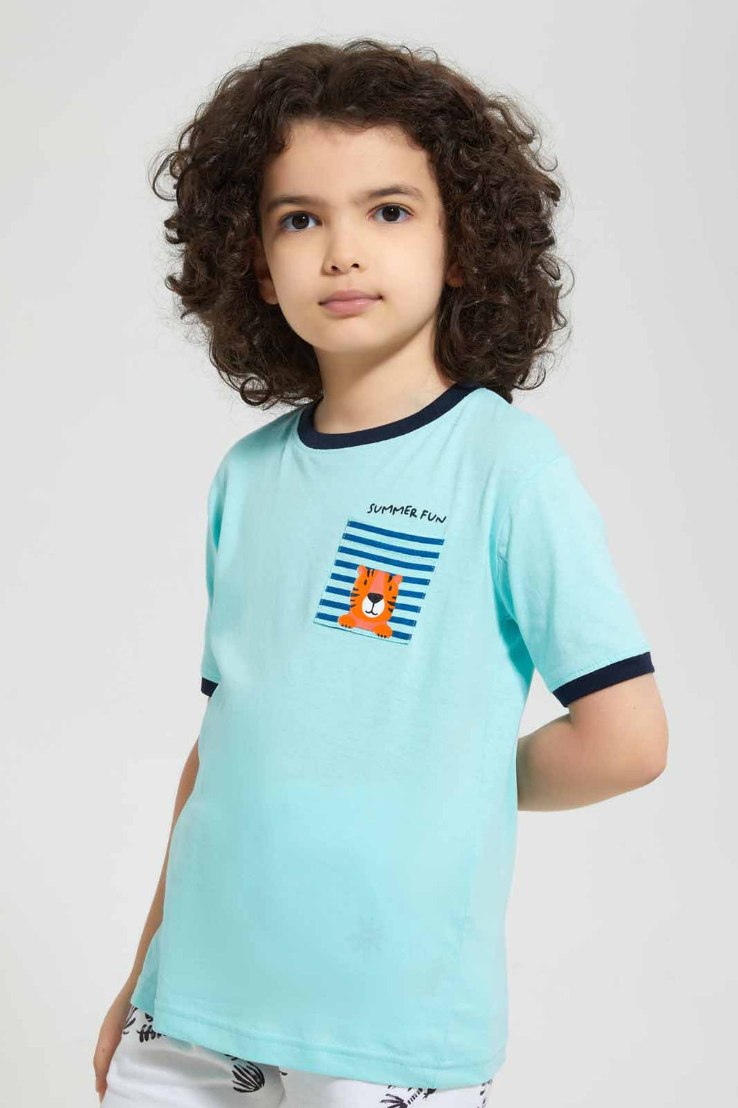 Redtag-Navy-Tiger-Print-Pocket-T-Shirt-Graphic-T-Shirts-Boys-2 to 8 Years