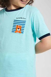 Redtag-Navy-Tiger-Print-Pocket-T-Shirt-Graphic-T-Shirts-Boys-2 to 8 Years