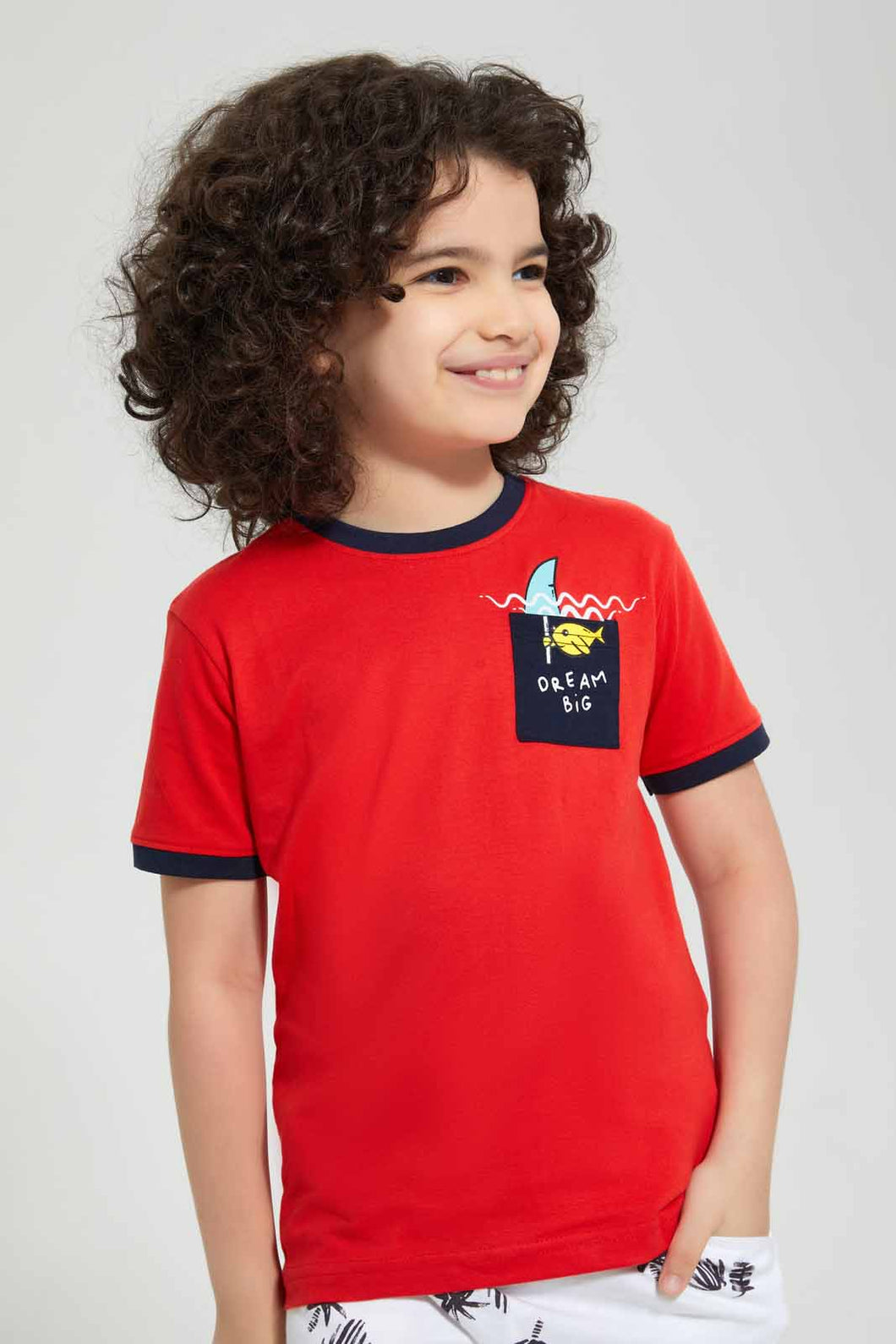 Redtag-Red-Fish-Print-Pocket-T-Shirt-Graphic-T-Shirts-Boys-2 to 8 Years