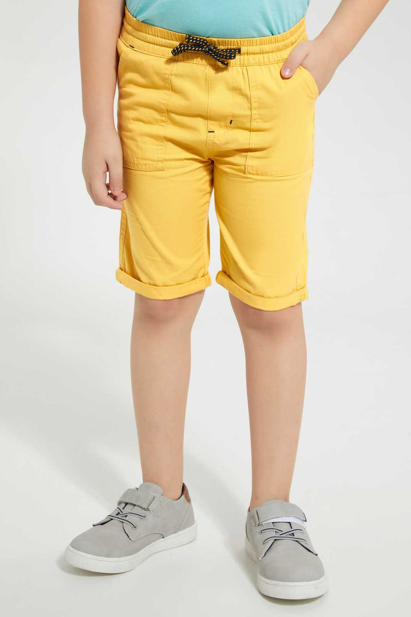 Redtag-Yellow-Pullon-Short-Pull-On-Shorts-Boys-2 to 8 Years