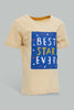 Redtag-Beige-Best-Star-Ever-Short-Slv-Tshirt-All-Over-Prints-Infant-Boys-3 to 24 Months