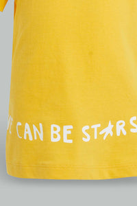 Redtag-Mustard-Star-Short-Sleeve-Tshirt-All-Over-Prints-Infant-Boys-3 to 24 Months