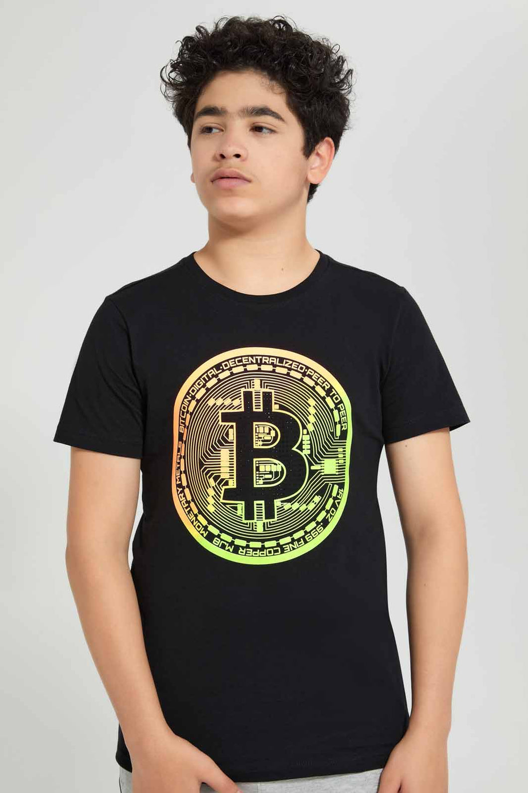 Redtag-Black-Bitcoin-T-Shirt-Graphic-T-Shirts-Senior-Boys-9 to 14 Years