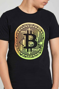 Redtag-Black-Bitcoin-T-Shirt-Graphic-T-Shirts-Senior-Boys-9 to 14 Years