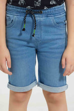 تنزيل الصورة على معرض الصور، Redtag-Lightwash-Knit-Denim-Elasticated-Waist-Short-Denim-Shorts-Boys-2 to 8 Years
