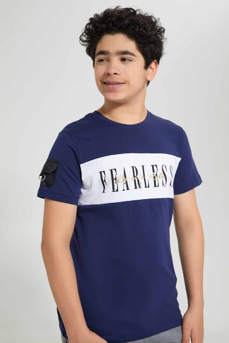 Redtag-Navy-Hustle-T-Shirt-Graphic-T-Shirts-Senior-Boys-9 to 14 Years