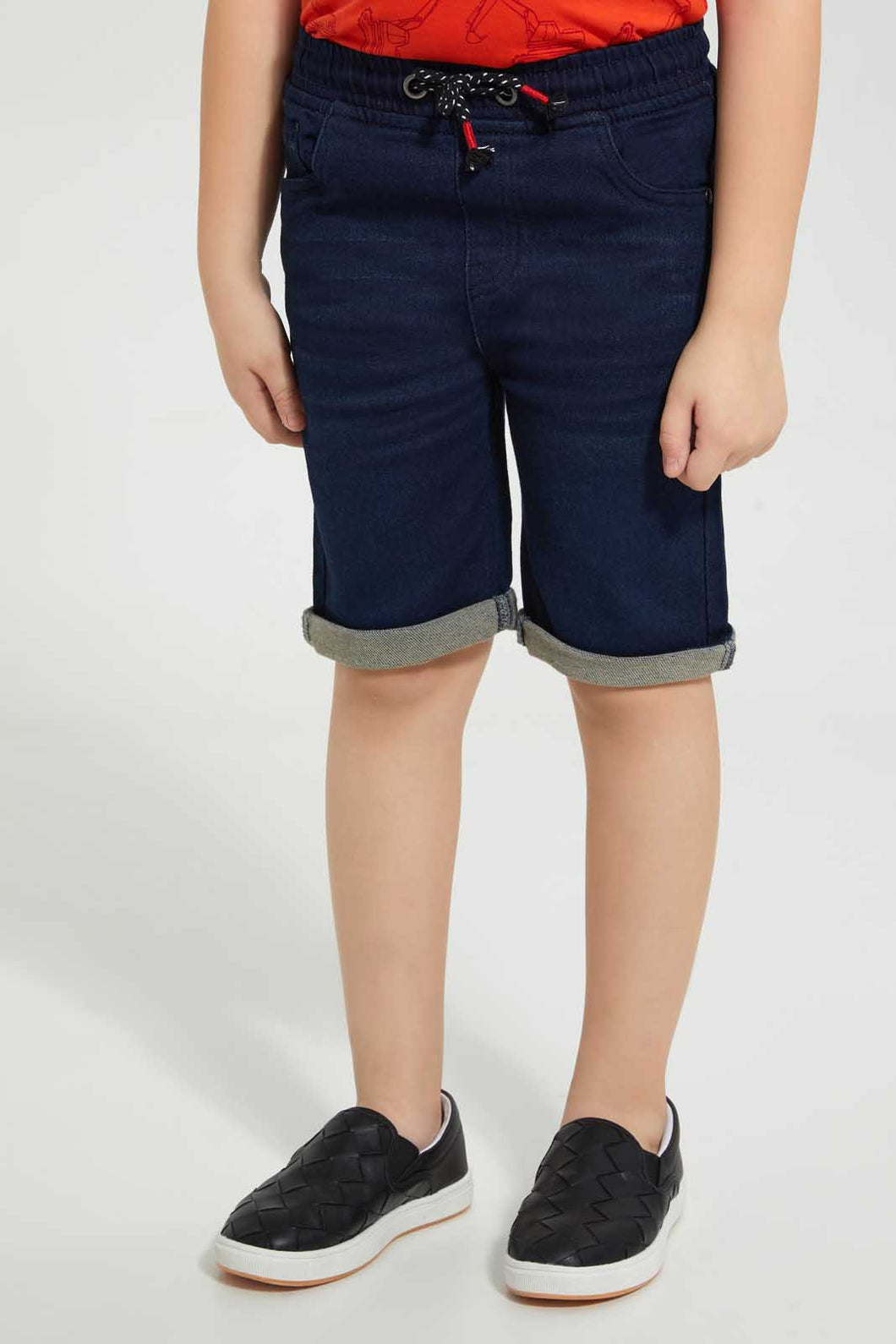 Redtag-Darkwash-Knit-Denim-Short-Denim-Shorts-Boys-2 to 8 Years