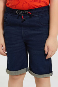 Redtag-Darkwash-Knit-Denim-Short-Denim-Shorts-Boys-2 to 8 Years