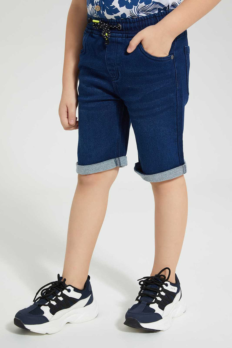 Redtag-Midwash-Knit-Denim-Short-Denim-Shorts-Boys-2 to 8 Years