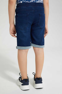 Redtag-Midwash-Knit-Denim-Short-Denim-Shorts-Boys-2 to 8 Years