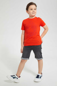 Redtag-Grey-Knit-Denim-Short-Denim-Shorts-Boys-2 to 8 Years